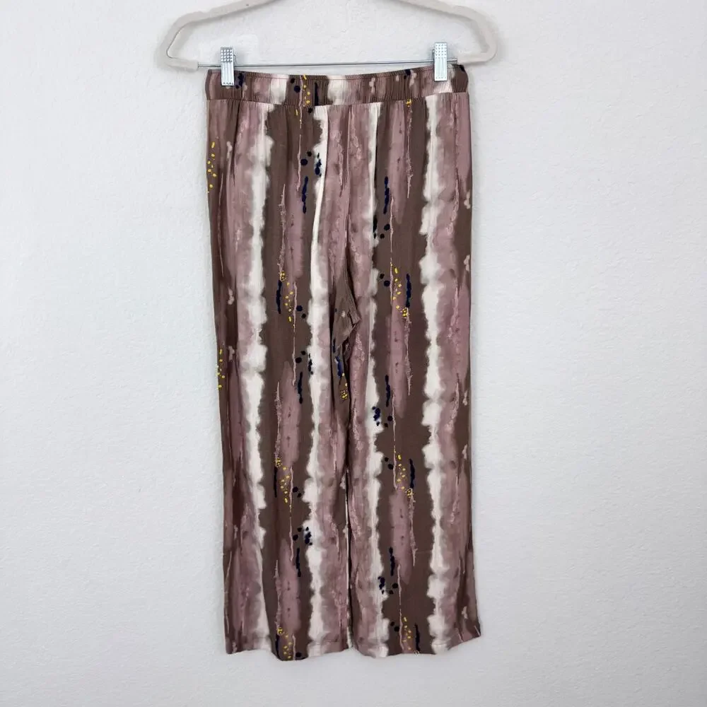 Hanro Womens Lounge Sleep PJ Pants Size S Flowy Comfy Casual Abstract Brown